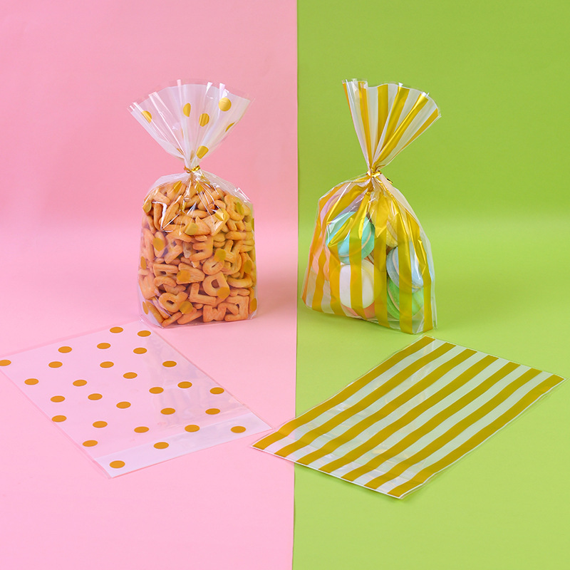 2018 New 50 pieces luxury gilding polka dot striped vertical biscuit bag bread candy packaging bag flat pocket