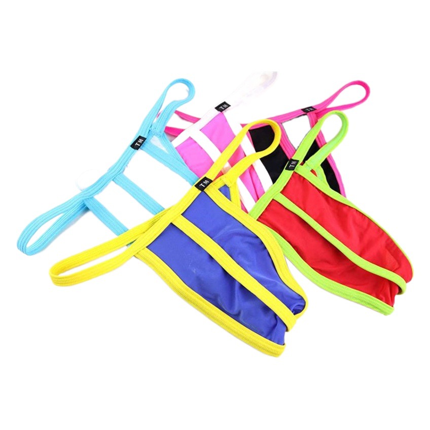 Color string color matching men's thong high elastic Ice Silk fabric sexy comfortable men's T pants multi-color plus size
