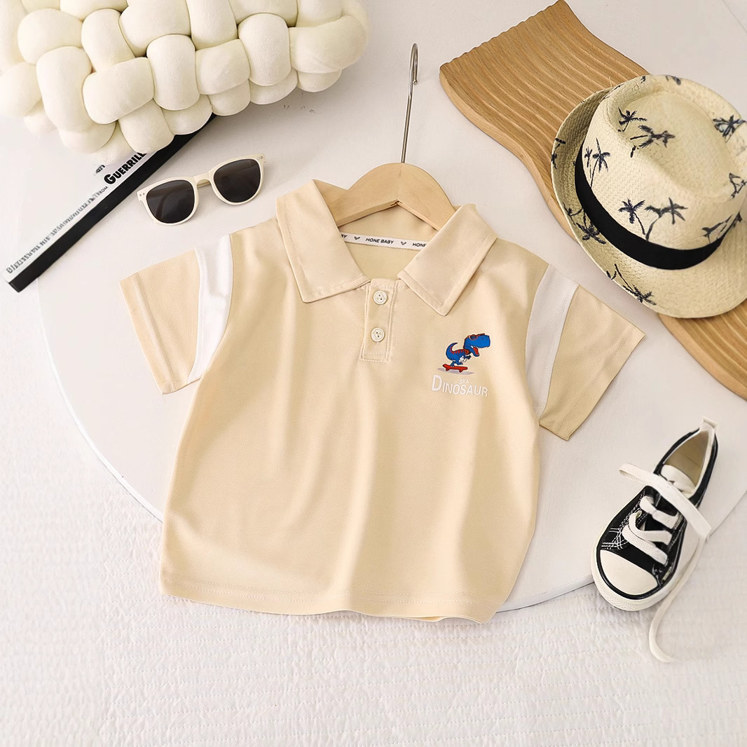 Picture of Boys T-shirt Summer 2025 New Short-sleeved Children's Wear Baby Summer Thin Pearl Cotton POLO Shirt Fashionable Hair