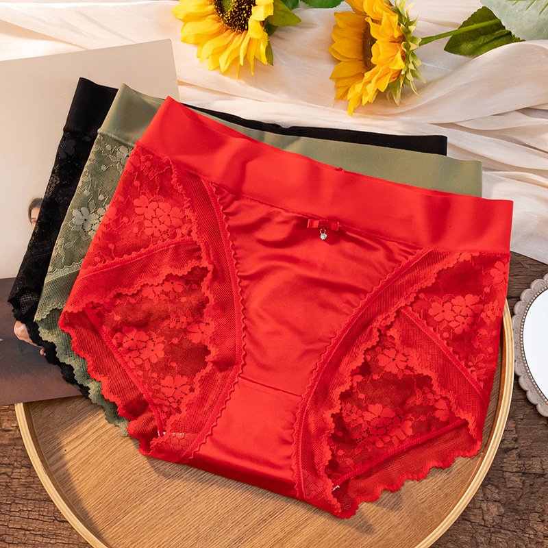 266 # Satin Lace Women's Underwear with Pure Cotton Crotch, Japanese Style, Lightweight, Girly Style, Lace Trim, Antibacterial, Fashionable, Butt-Lifting