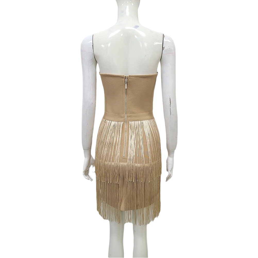 Cross-border e-commerce women's strapless corns wear belt tassel knitted tight sexy backless hip bandage dress