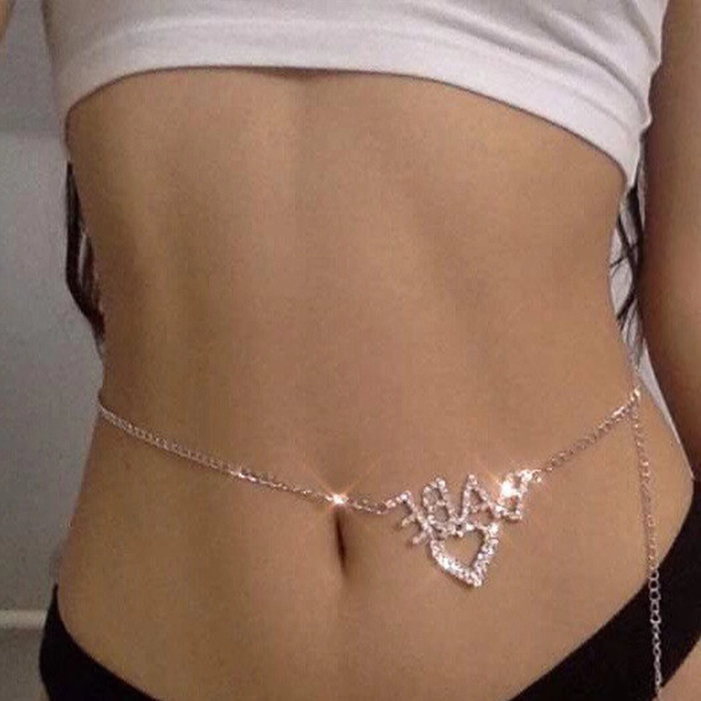 Summer Beach Vacation Accessories Fashion Rhinestone Chain Sexy Simple Letter Love Waist Chain
