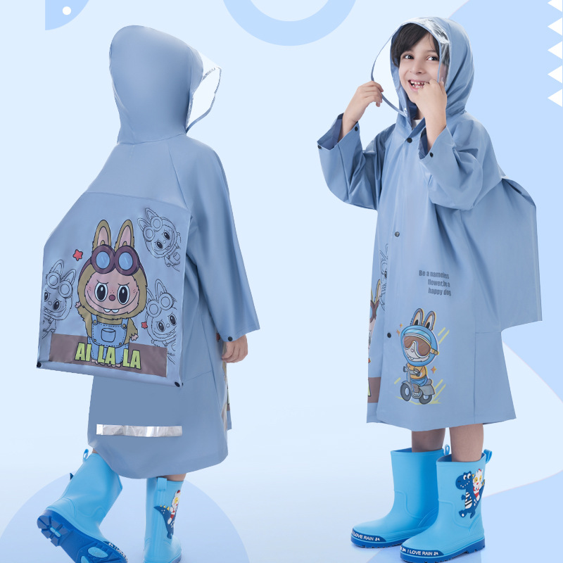 Picture of Kidsren's Whole Body Primary and Secondary School Students' Enlarged Schoolbags Baby Ponchos Thickeneded Long Waterproof Kindergarten Raincoats