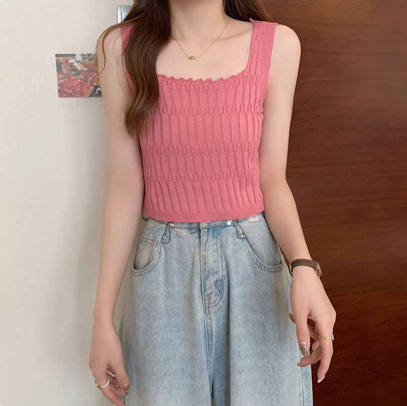 Ice Silk Camisole Women's Summer Wear Beautiful Back Wear French Hot Girl Top Knitted Base Shirt Women's Ice Cool Silk