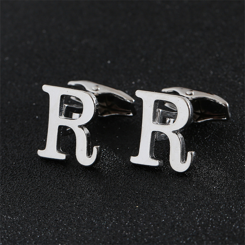 Picture of Cross-Border Specially Designed for Silver 26 English Letters Glossy Men's Cufflinks Manufacturer Wholesale Personalized French Shirt Cufflinks
