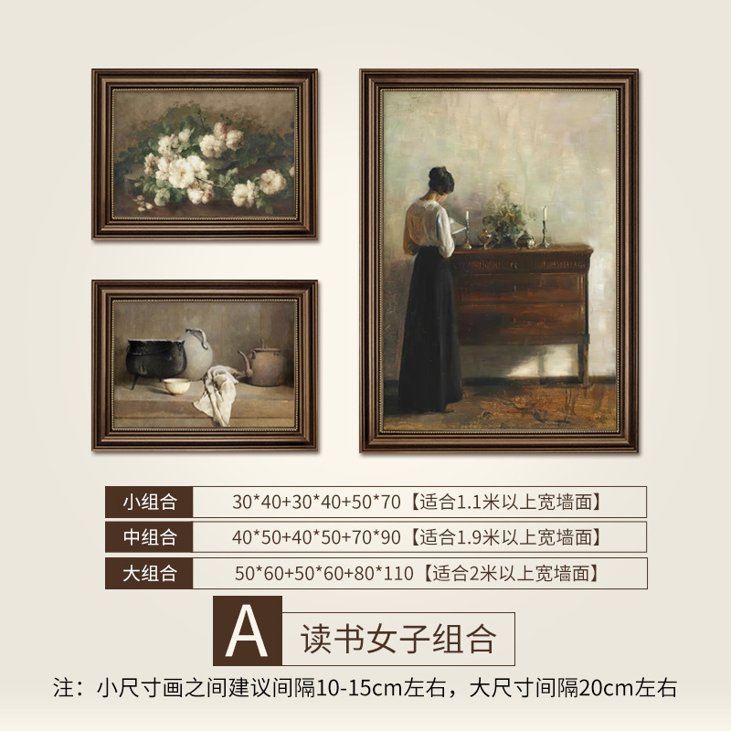 Picture of American porch retro combination decorative painting high-level sense French antique niche living room dining room classical painting