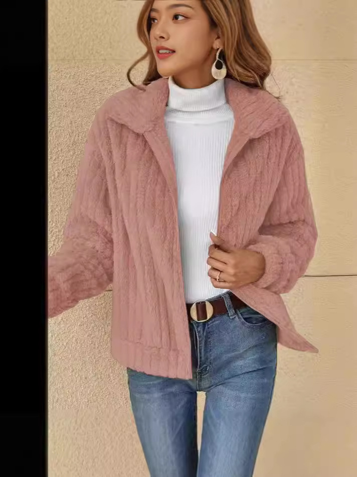 2024 Cross-border New Fall/Winter Plush Cardigan Lapel Short Jacket