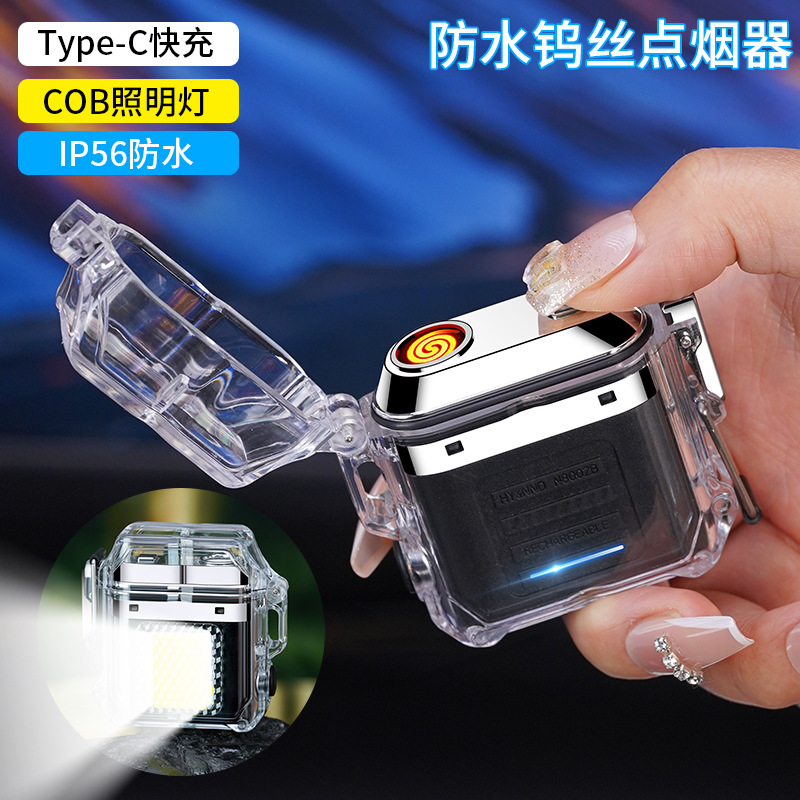 Wenzhou factory flashlight lighter charging windproof lighter factory COB light waterproof lighter