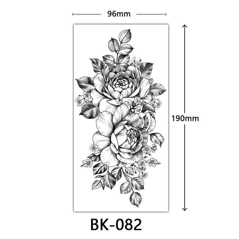 Picture of Cross-Border Supply of Sketch Flower Tattoo Stickers, Sketch Tattoo Stickers, Rose Flower Black and White Flower Tattoo