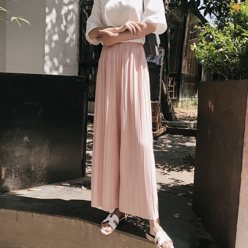 Picture of Spring and Summer Pleated Wide Leg Pants Women's High Waist Slimming Casual Pants Korean-style Large Size Nutty Black Ankle-length Pants