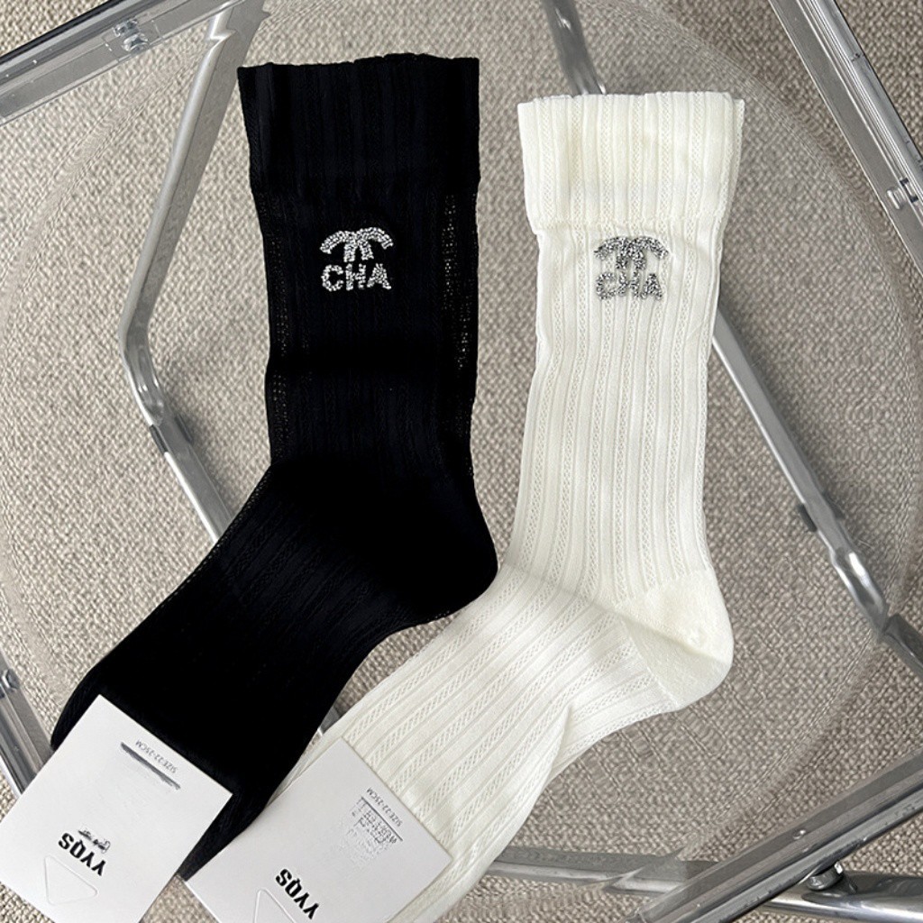 New Hot Rhinestone Letter Ultra-thin Summer Internet Celebrant Personality Niche Trendy Socks Rhinestone Transparent Silk Stockings Jewelry Socks