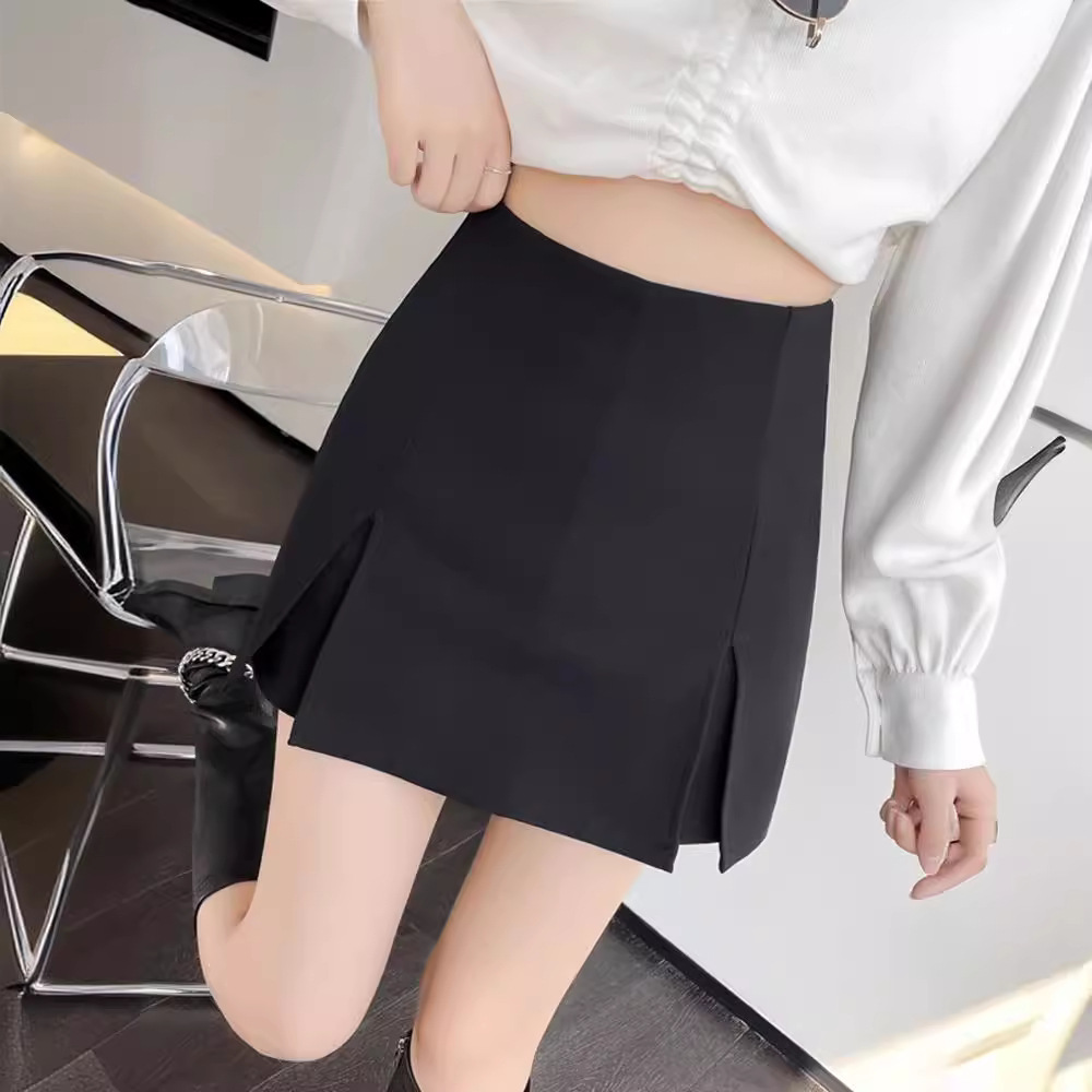 Spring and Summer Black All-match Short Skirt Women's New Fashion Split Skirt Slimming High Waist A- line Hip Short Pants Skirt