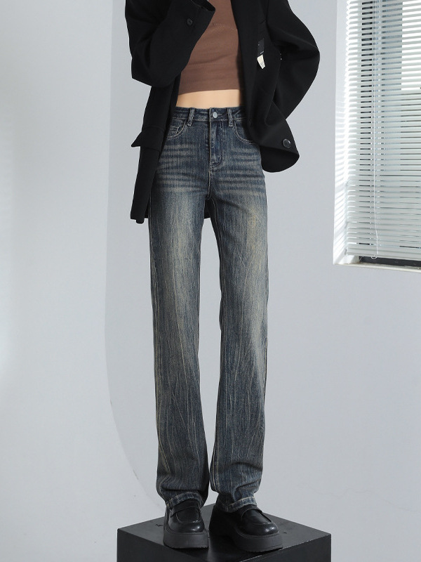 High Waist Straight Leg Jeans Women's Autumn New 2024 Slim Tall Smoke Pipe Stack Narrow Wide Leg Pants
