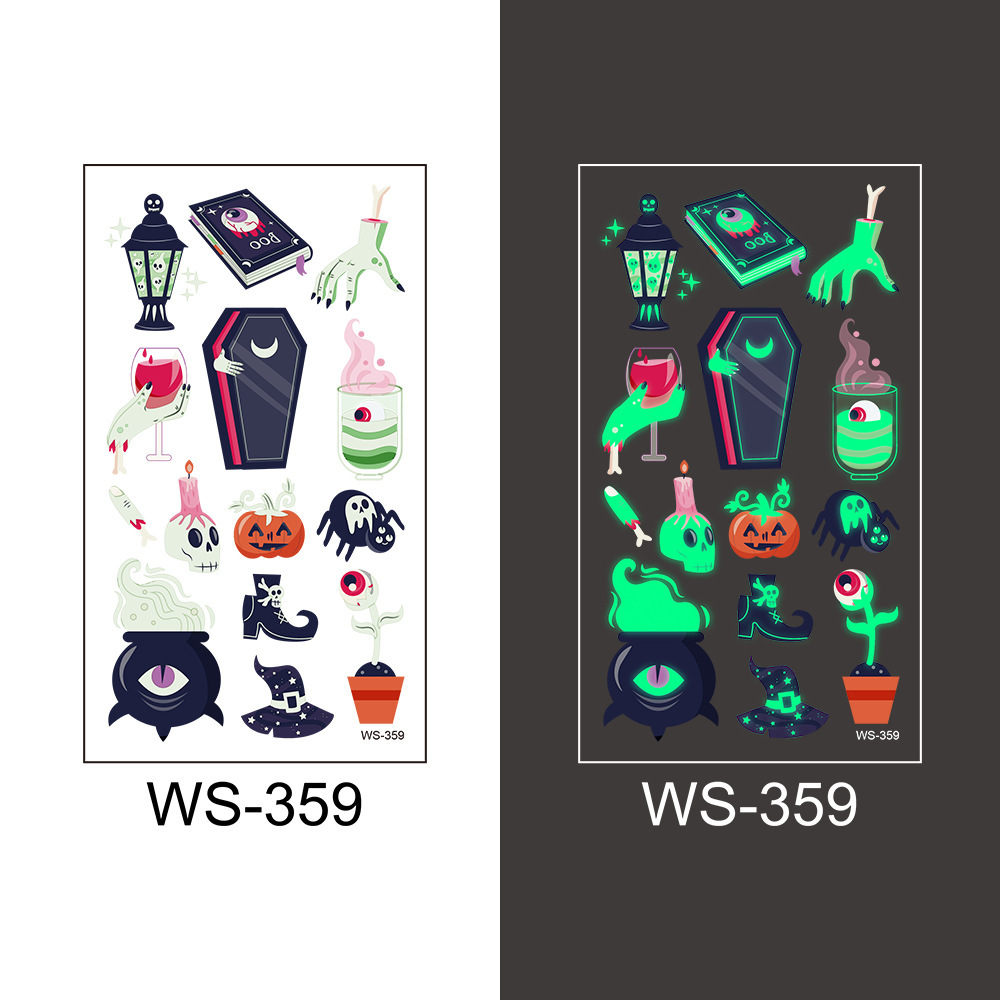 Picture of Cross-Border New Halloween Tattoo Stickers Waterproof and Sweat-Proof Long-Lasting Fluorescent Green Luminous Children's Cartoon Face Tattoo Stickers