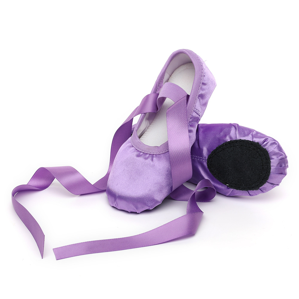 Picture of Ribbon ballet shoes toe indoor yoga practice shoes lace-up body shoes adult satin dance soft bottom two soles