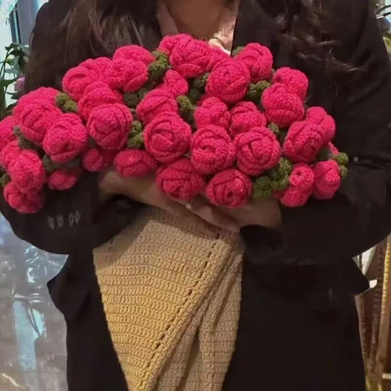 Picture of Pointed Rose Bouquet Blanket Pure Hand Woven DIY Wool Material Pack Creative Crochet Flower Blanket Gift