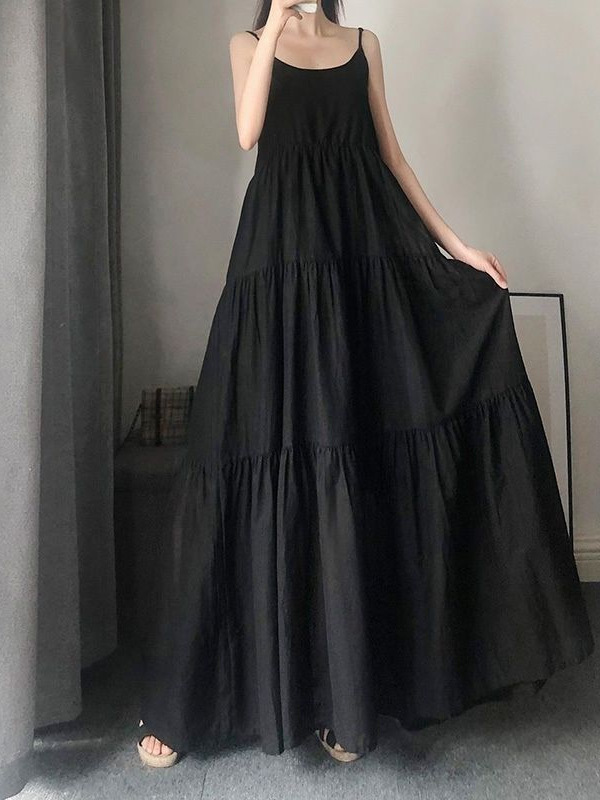 Plus Size Cross-Border Suspender Dress Women's Long Korean Style Summer Fat mm Covers the Belly and Looks Slimming Look Super Long to Ankle Skirt Trendy