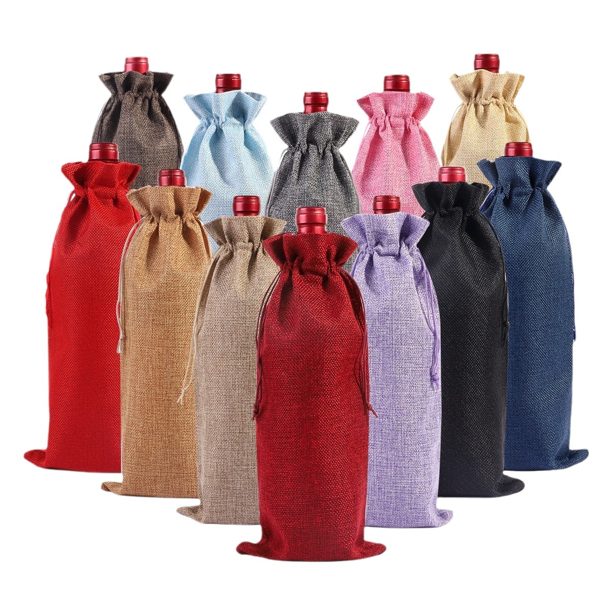 Linen red wine bag in stock wholesale Champagne gift storage bag linen drawstring drawstring bag customizable logo
