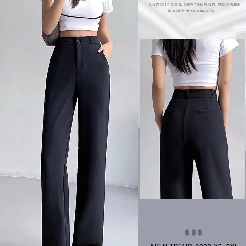 Women's Suit Pants Autumn 2023 New High-End Drapey Wide-Leg Petite High-Waisted Black Slim Straight Pants