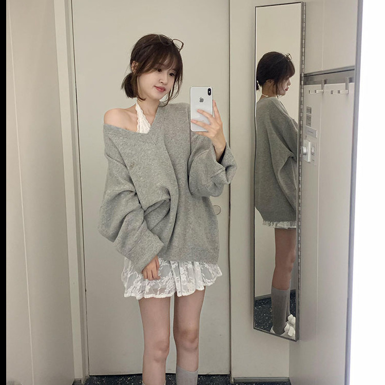 [Stacked Wearing Artifact] Internet Celebrity Explosion Retro Lace Stitching Neck Lace Base Vest All-match dress Women