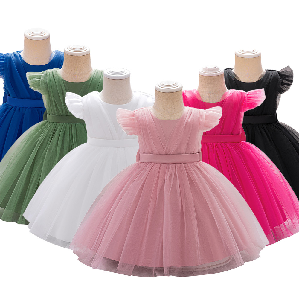 Picture of Cross-border Children's Princess Dress Small Flying Sleeves Flower Children's Puffy Mesh Girls' Dress Baby's One-year-old Wash Party Dress