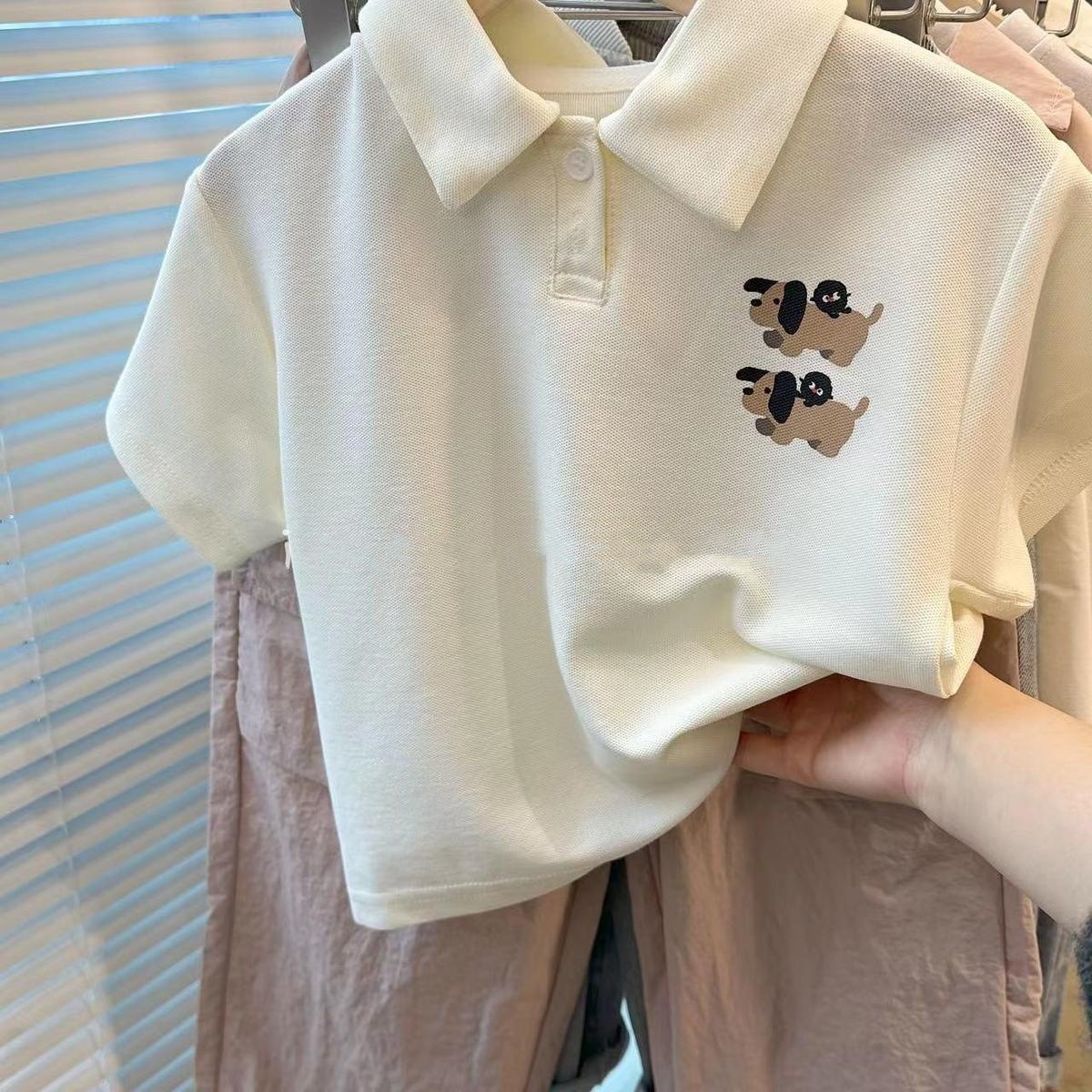Picture of Summer Kidsren's Short-Sleeved Polo Collar T-Shirts for Boys and Girls Cartoon Casual Summer Clothes Korean Style Middle School Students Lapel Tops