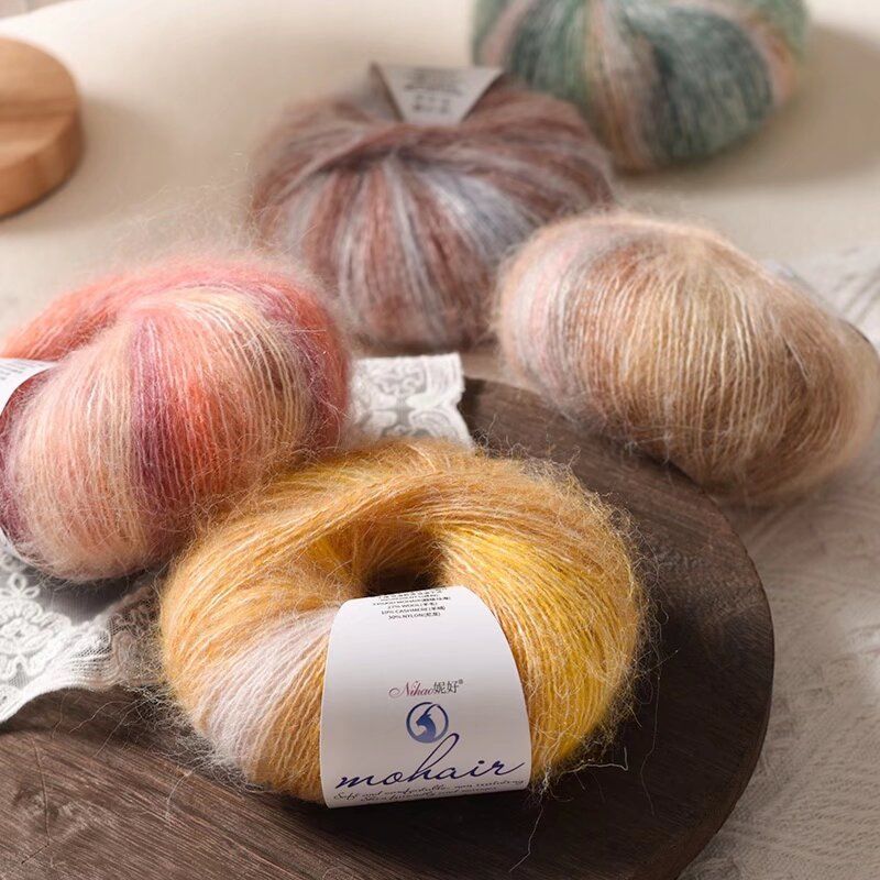 Silk Gradient Dyed Mohair Fine Twisted Hand-woven DIY Wool Shawl Sweater Baby Line Material Bag