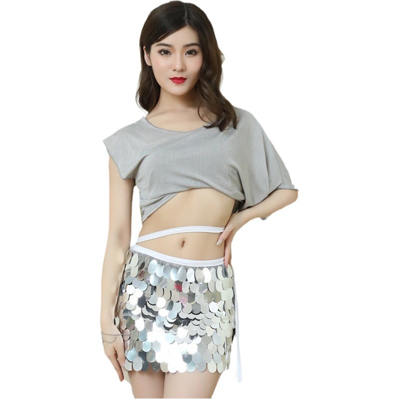 Halloween Sequins Short Skirt Belly Dance Hip Towel Oriental Dance Practice Performance Clothing Square Waist Chain Performance Dance Square Towel