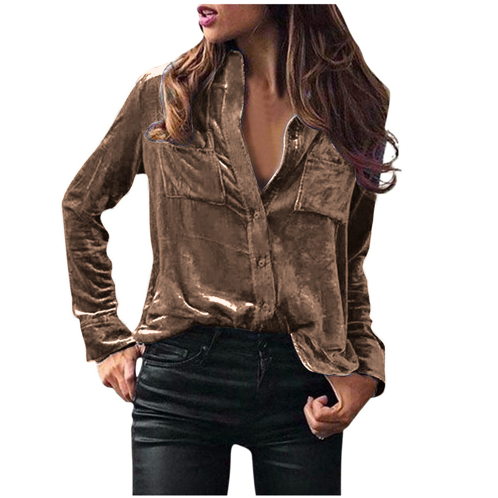 Picture of Spot Foreign Trade European and American Clothing Amazon Cross-Border Fashion Shirts Tops Spring and Autumn Temperament Long-Sleeved Shirts for Women Autumn