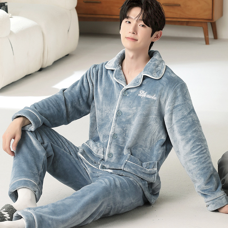 Picture of Winter new men's outdoor pajamas coral fleece pajamas men's thickened flannel home wear one-piece delivery