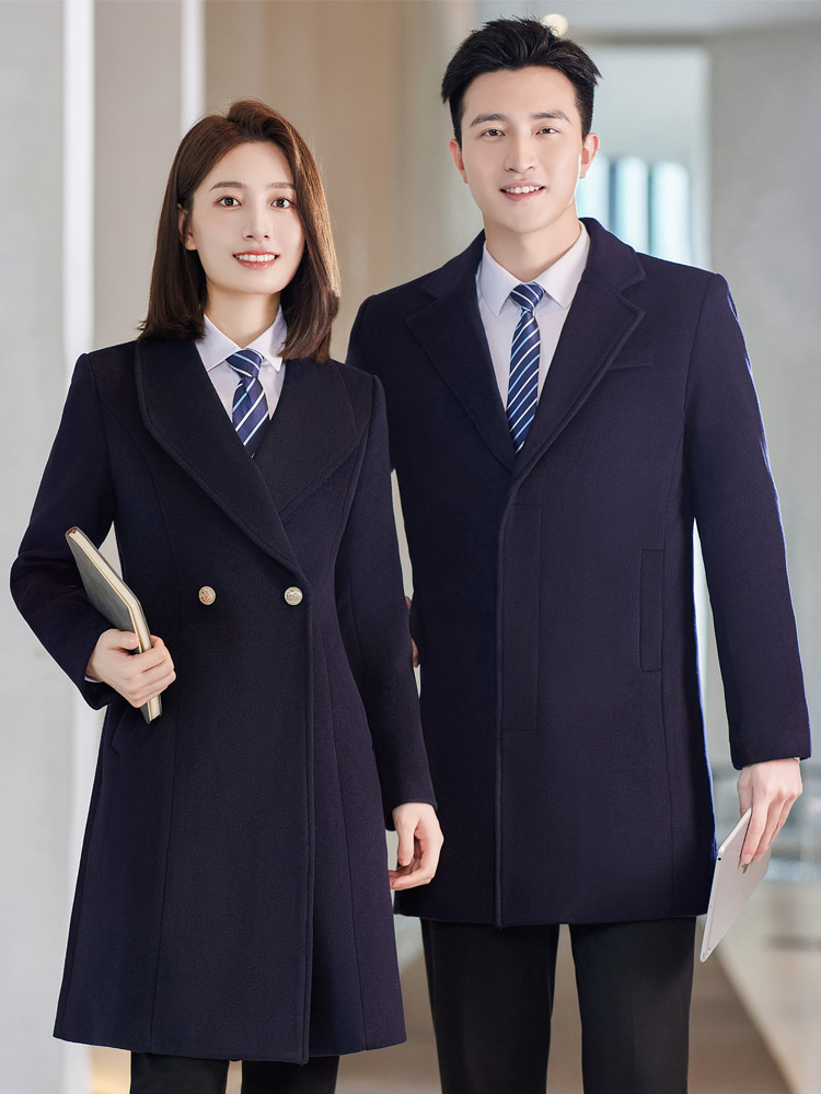 Picture of Business wear woolen coat Women's Mid-length cotton and thickening sales department work clothes black workwear woolen coat winter