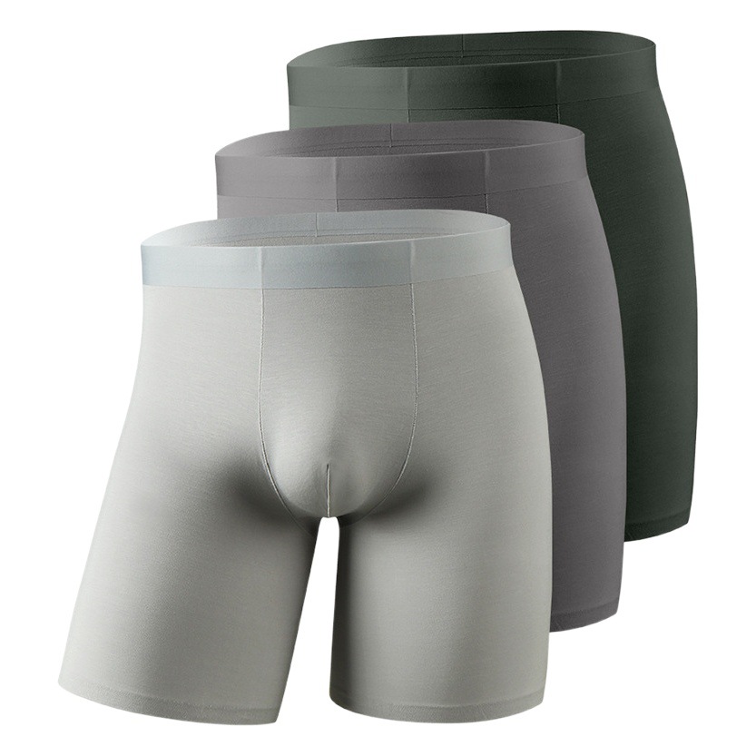 Men's Seamless Large Size Extended Anti-Wear Leg Boxer Briefs Pure Color Breathable Ice Silk Boxer Sports Shorts Trendy