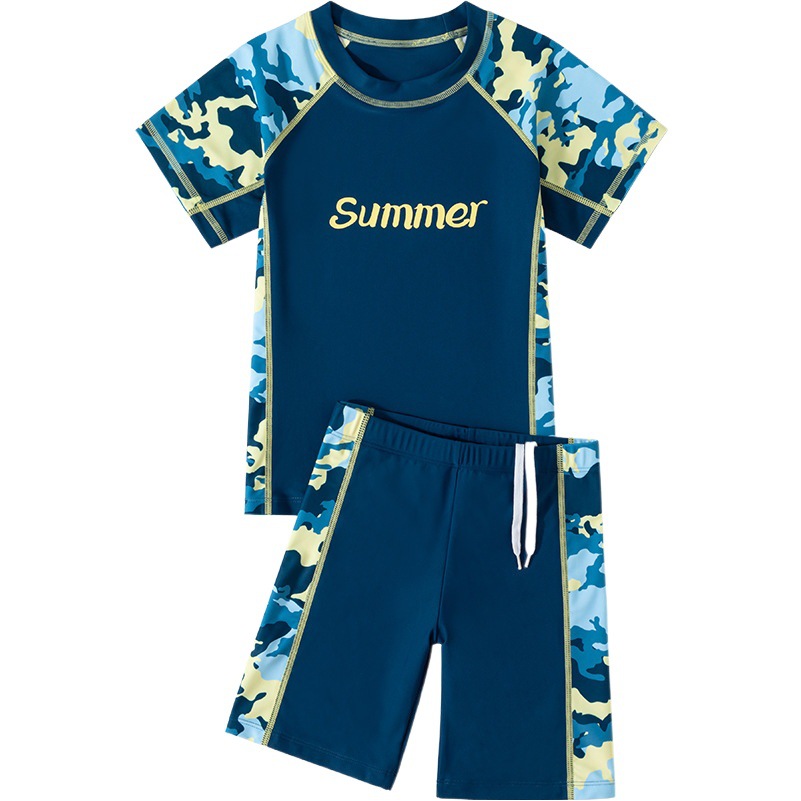Children's Swimwear Boys' Small Middle and Large Children Split One-piece 2023 New Short Long-sleeved Sunscreen Quick-drying Swimming Equipment Set