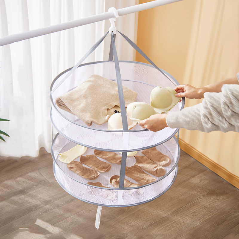 Household Windproof Drying Net, Multifunctional Foldable Clothes Drying Basket, Large Flat Drying Basket, Double-Layer Drying Net Wholesale