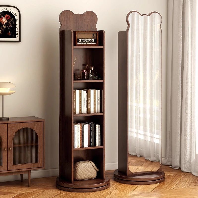 Bear bookshelf rotating mirror, home dressing mirror, full-length mirror, floor mirror, bookshelf storage integrated mirror, large fitting mirror