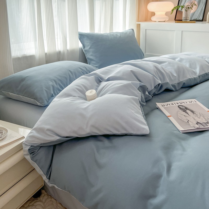 Simple Solid Color Four-Piece Washed Sanding Quilt Cover Bedding Multi-Size