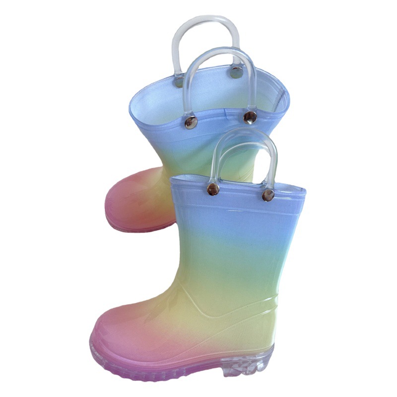 Outer Single Children's Middle Tube Rainbow Waterproof Non-slip Rain Boots for Four Seasons Universal Women's Toddler Baby Water Boots for Kids