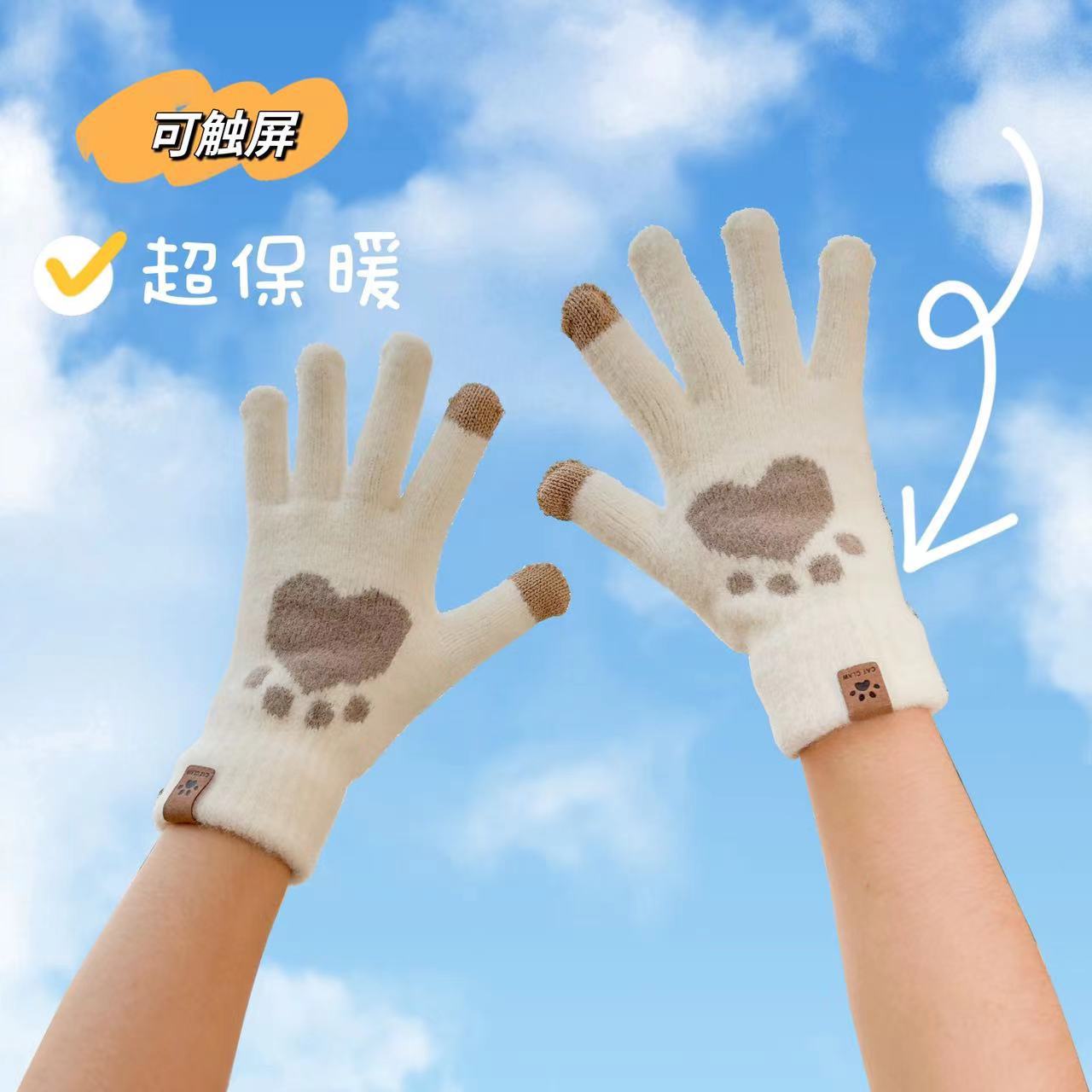 Plush Gloves Winter Warm Cute Women's Winter Cold-proof Fleece-lined Thickened Korean Style Cycling Touch Screen Knitted Gloves