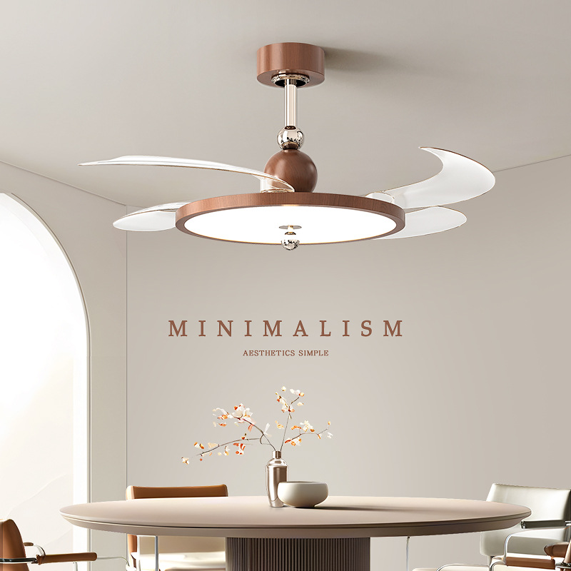 Walnut Color Fan Light 2025 New Vintage Invisible Dining Room Hanging Fan Light Big Wind Bedroom Silent with Fan