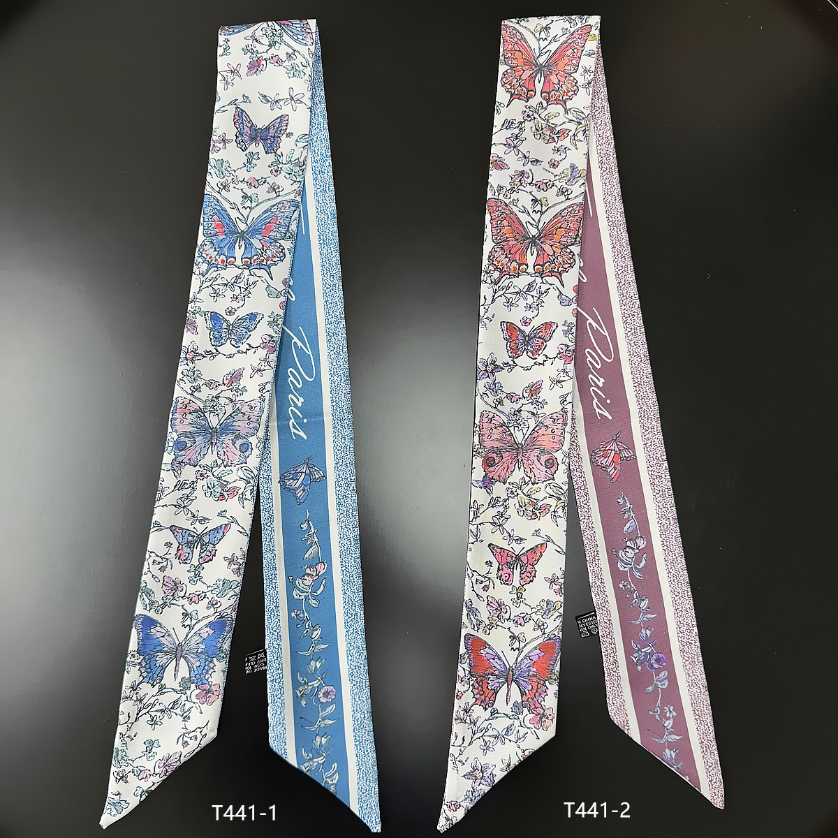 2025 Butterfly Ribbon Imitation Silk Twill Thick Hairband Long Small Silk Scarf Women's Bag Butterfly Ribbon Silk Scarf
