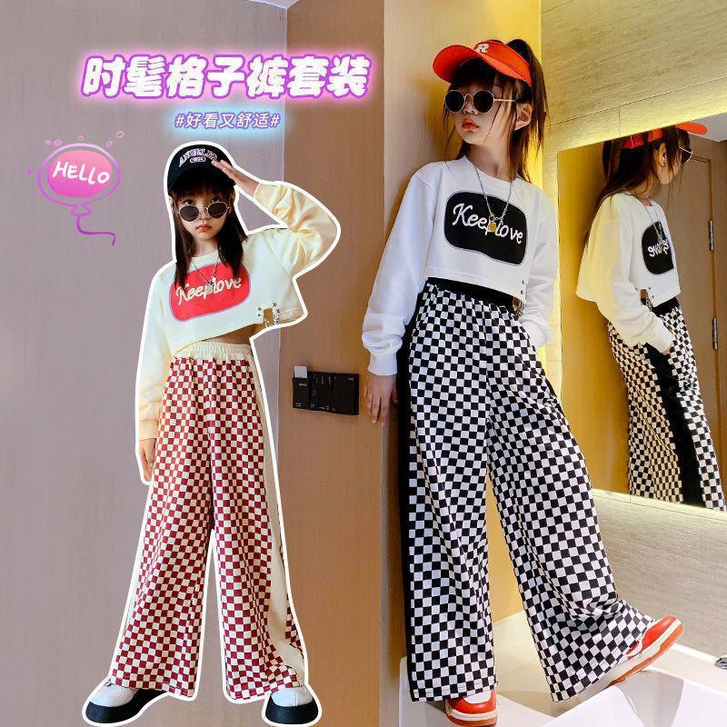 Picture of Girls' Korean style Spring and Autumn new casual suit children's western style letter short top fashionable plaid pants two-piece suit