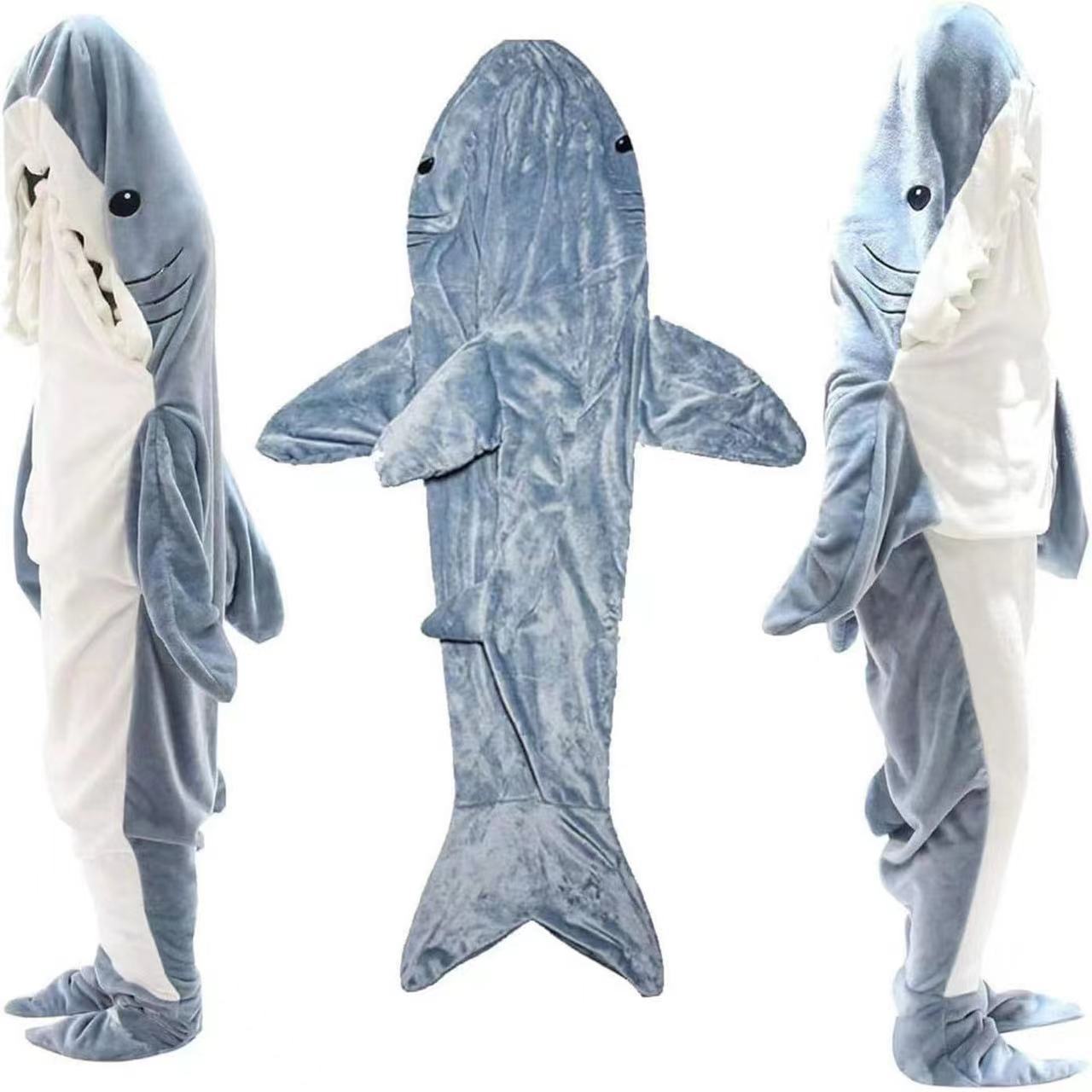 Picture of Cross Border Shark Sleeping Bag Adult Hoodie Sleeping Bag Flannel Home Clothes Loose One-piece Pajamas Shark Nightgown