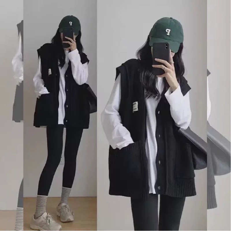 Knitted sweater women's early autumn sweet cool foreign gas fried street wear plus size slightly fat mm Hong Kong style sweater vest