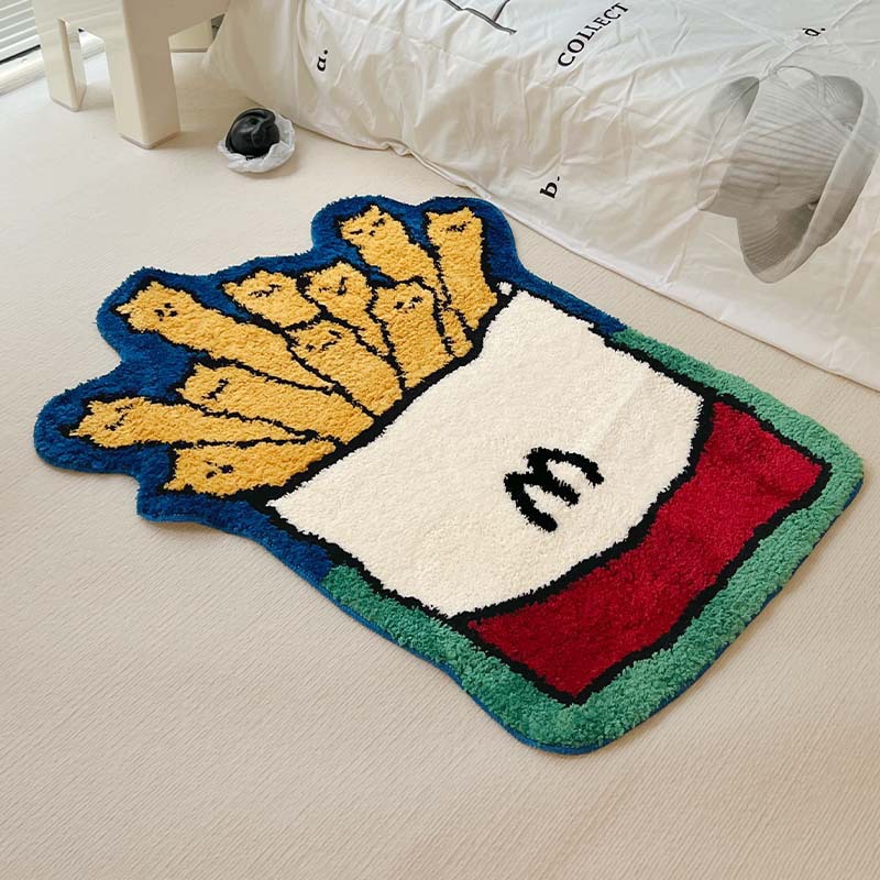 Picture of Cartoon Fries Shape Bedroom Decorative Carpet Full Shop Children's Room Spaced Cool Bedside Blanket Cats Flocking Mat