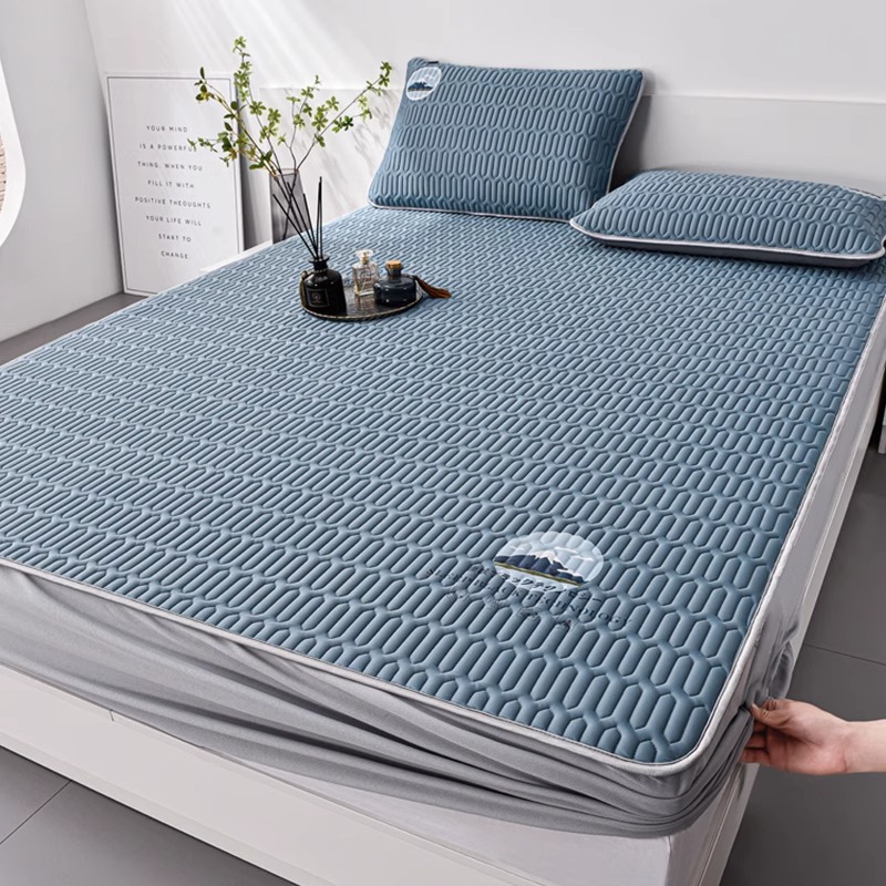 Picture of New Summer Ice Silk Latex Mat Three-Piece Set of Fitted Sheets Foldableing Dormitory Student Single Machine Washable Mat