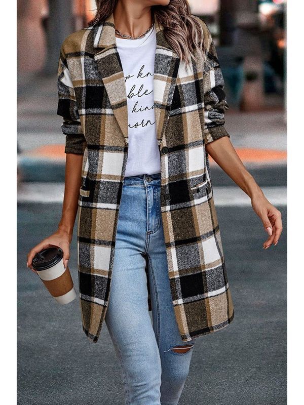 Picture of European station autumn new European and American British style Plaid lapel women's suit casual jacket