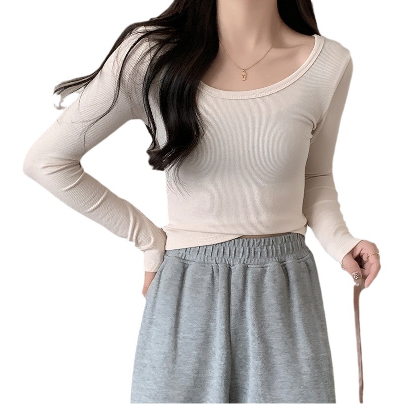 White Base Shirt Women's Autumn and Winter Long-sleeved T-shirt 2023 New Design Sense Niche Spice Girl Short Inner Top