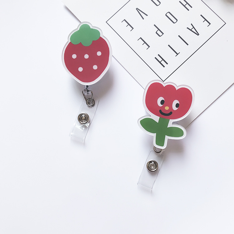 Picture of Retractable Easy Pull Buckle Cartoon Simple Small Flower ID Card Set Buckle Doctor Nurse Breast Card Work Card Clip