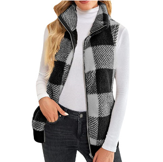 Picture of Spring and Autumn Coat Spring and Autumn Plaid Comfortable Velvet Cardigan Stand Collar Vest Coat Cross-border Women's Clothing