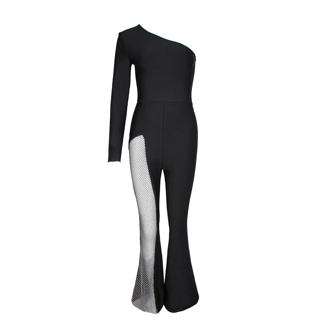 Picture of European and American Foreign trade jumpsuit shoulder sleeve mesh sequined flared pants AliExpress popular temperament bandage jumpsuit for women